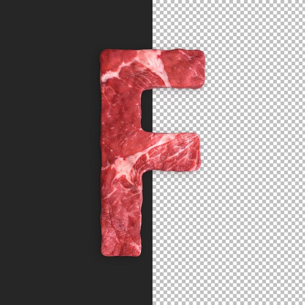 Meat Alphabet on black background, Letter F