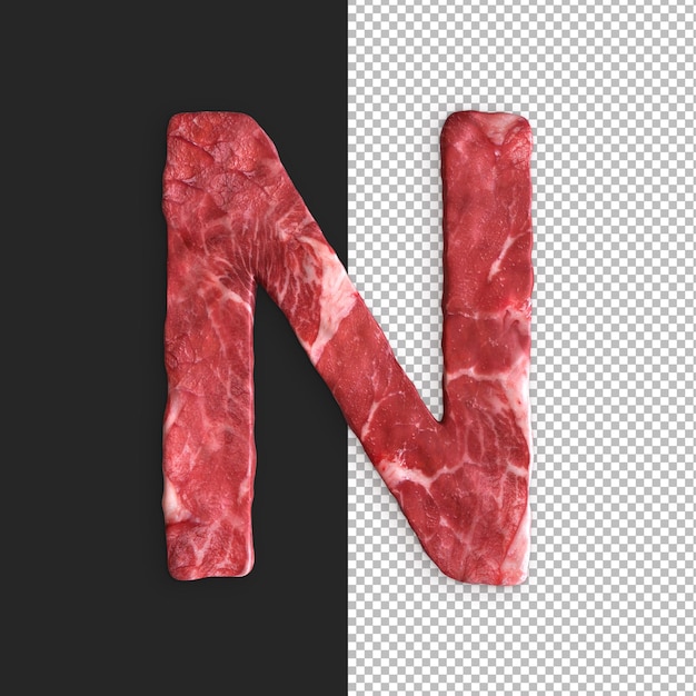 Free PSD meat alphabet on black background, letter n