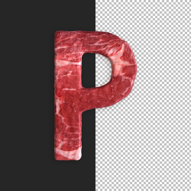 Free PSD meat alphabet on black background, letter p