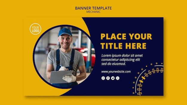 Mechanic business with man banner template