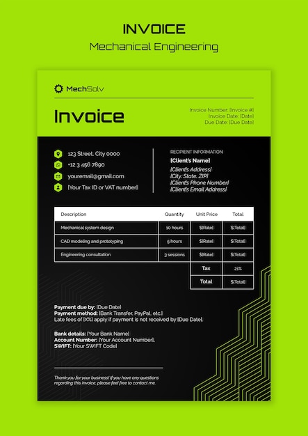 Free PSD mechanical engineering invoice template design