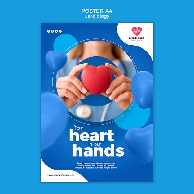 Medic holding a toy heart in hands poster template