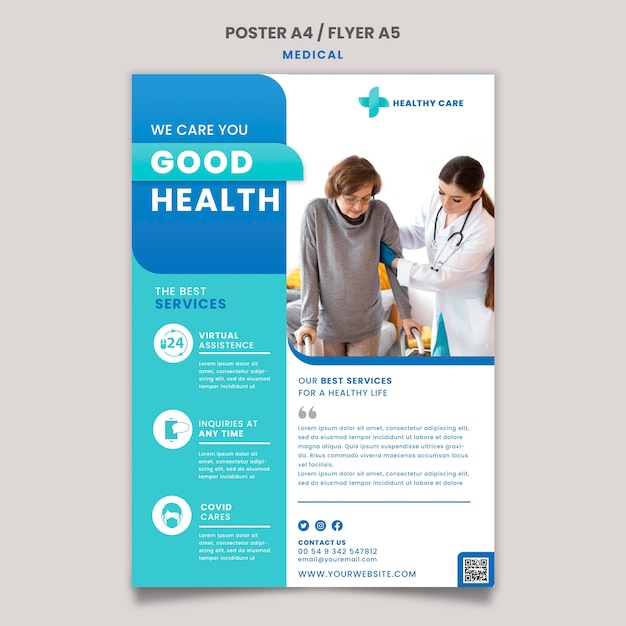 Medical care poster and flyer template design