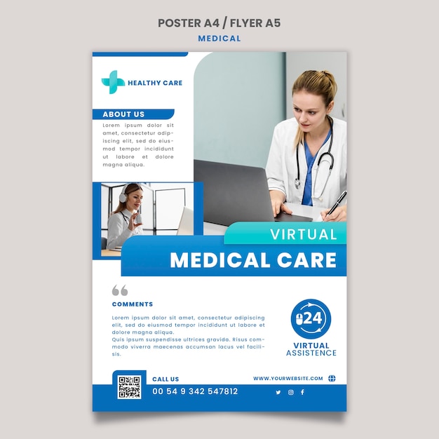 Medical care poster and flyer template design