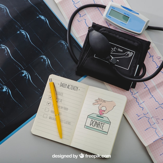 Free PSD medical isntruments and notebook's mock up