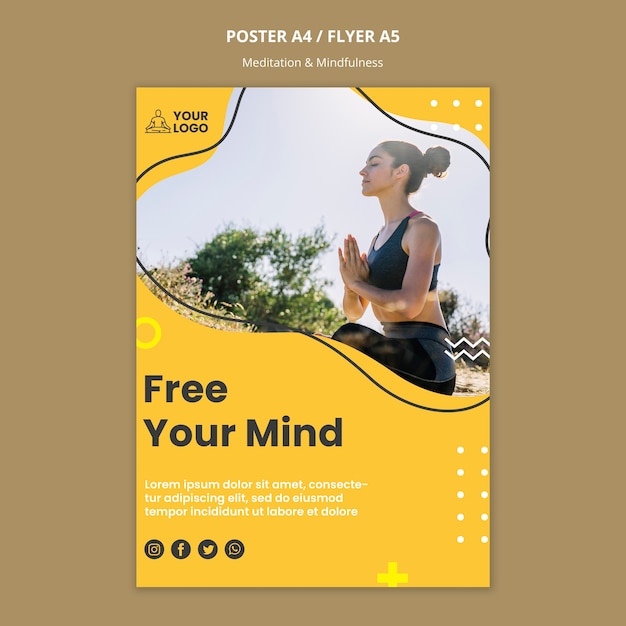 Free PSD meditation & mindfulness flyer template