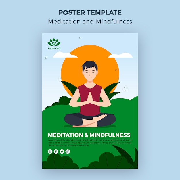 Free PSD meditation and mindfulness poste template