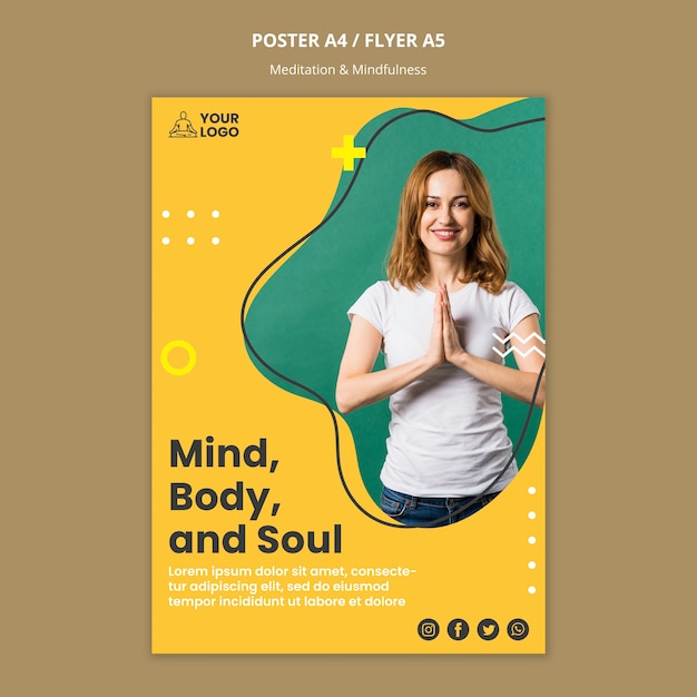 Free PSD meditation & mindfulness poster template