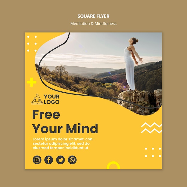 Meditation & mindfulness square flyer template