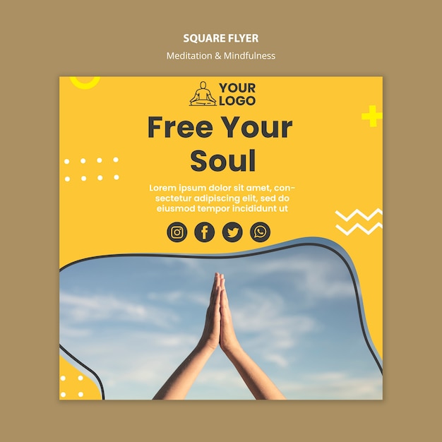 Free PSD meditation & mindfulness square flyer template