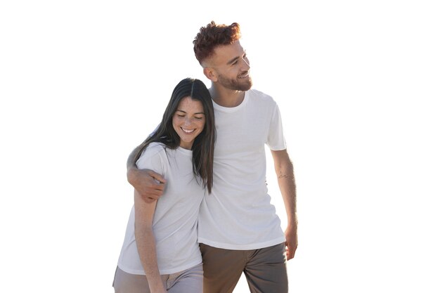 Free PSD medium shot couple posing together