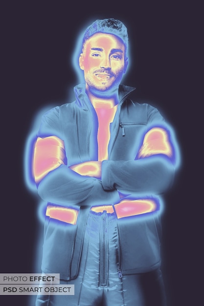 Free PSD medium shot man posing thermal camera effect