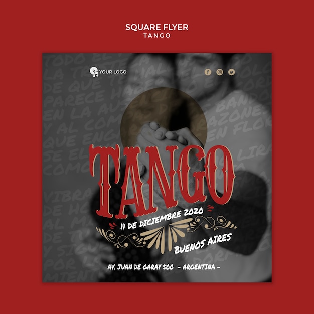 Free PSD medium shot tango dancers square flyer template