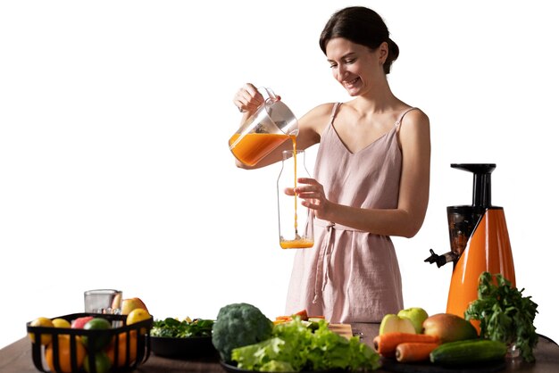 Medium shot woman with healthy food