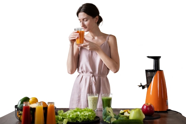 Medium shot woman with healthy food