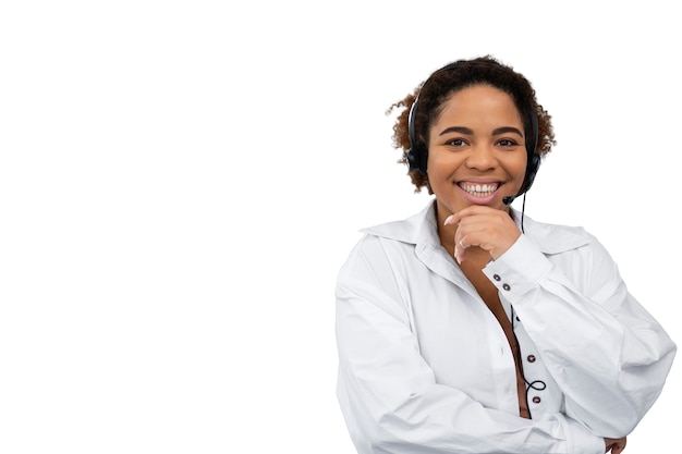 Medium shot woman working at call center