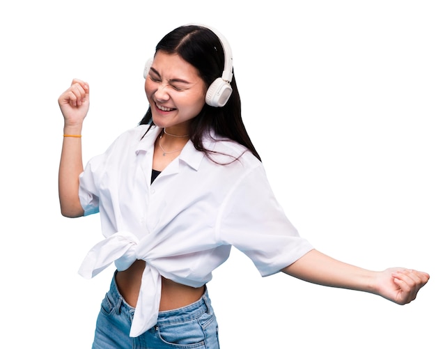 Free PSD medium shot young woman posing in studio