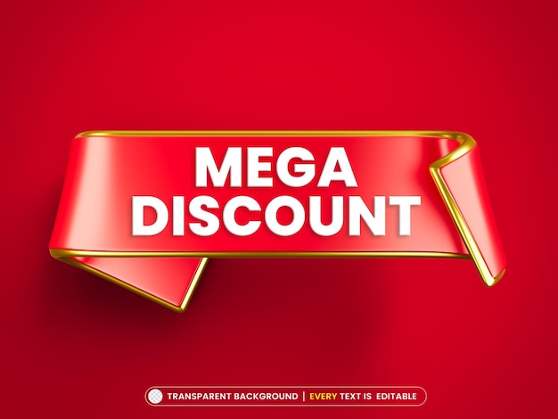 Mega discount ribbon promotion banner with editable text