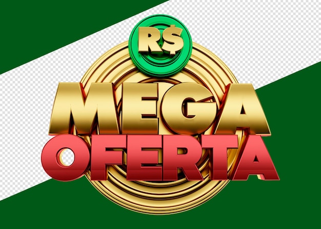 Free PSD mega offer 3d logo for advertising campaigns mega oferta