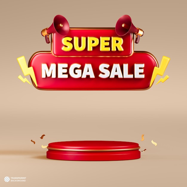 Mega sale 3d banner with promotional podium