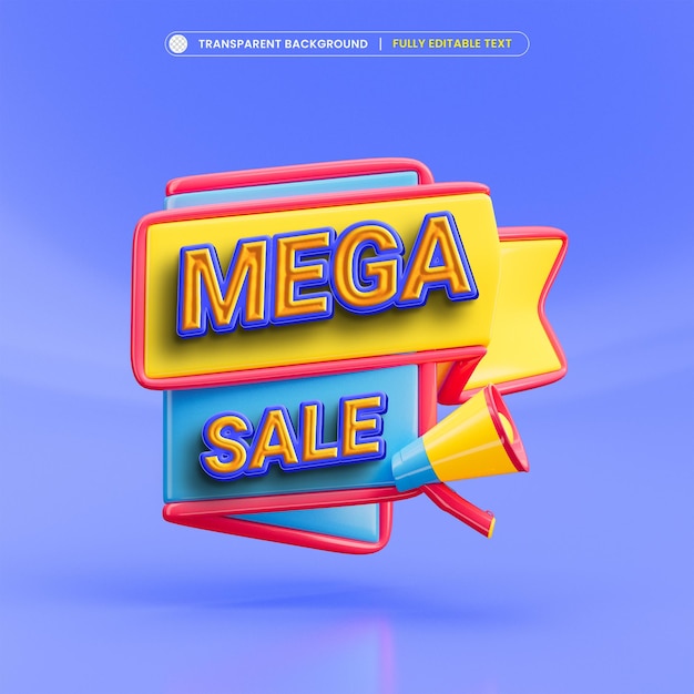 Free PSD mega sale banner design template with editable text effect