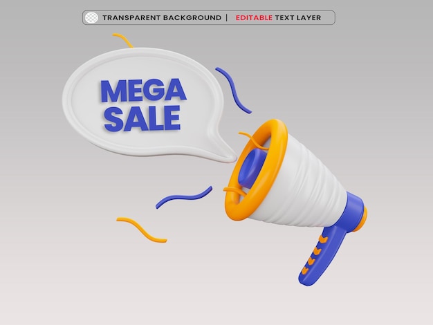 Free PSD mega sale banner with megaphone for sale promotion template