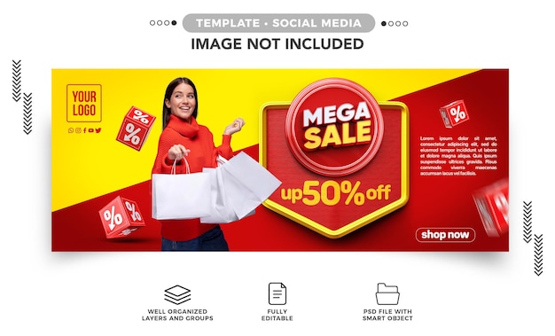 Mega sale social media banner template up to 50 off