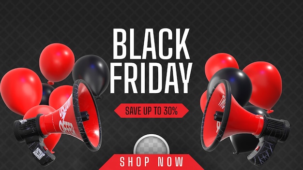 Megaphone background announcing black friday. 3d Rendering