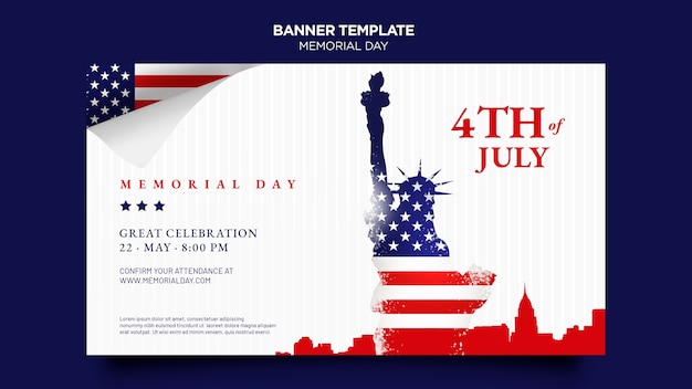 Memorial day banner template with flag