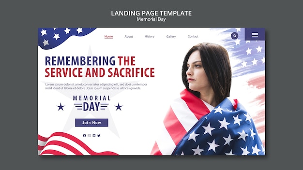 Free PSD memorial day concept landing page template