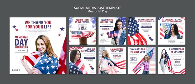 Memorial day social media post concept template