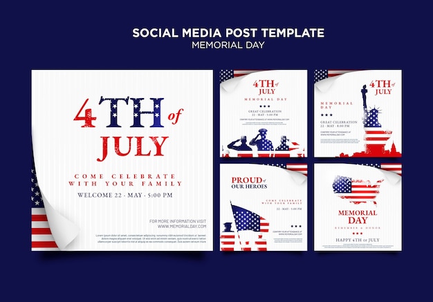 Memorial day social media posts with flag