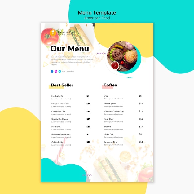 Free PSD menu template american food