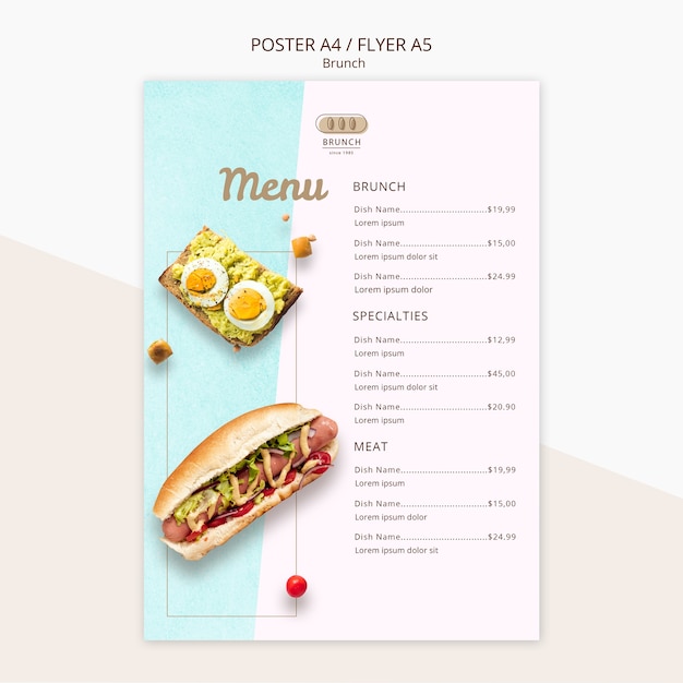 Free PSD menu template for brunch restaurant