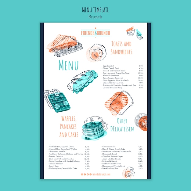 Free PSD menu template for brunch restaurant