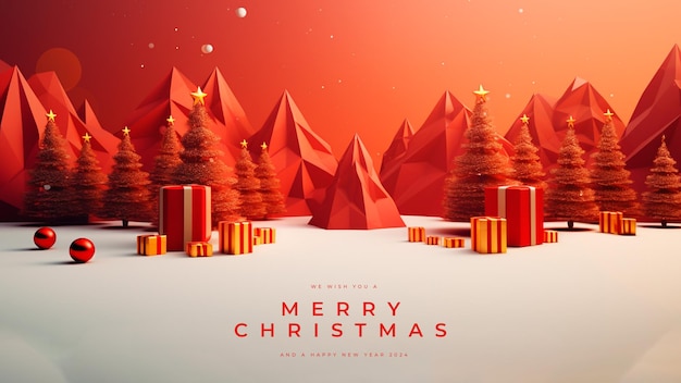 Free PSD merry christmas 3d landscape banner background