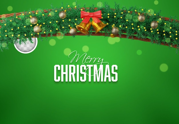 Merry christmas banner with christmas wreath 3d illustration