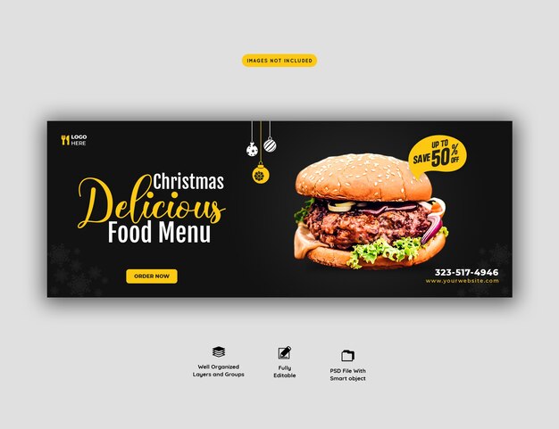 Merry christmas delicious burger and food menu cover template