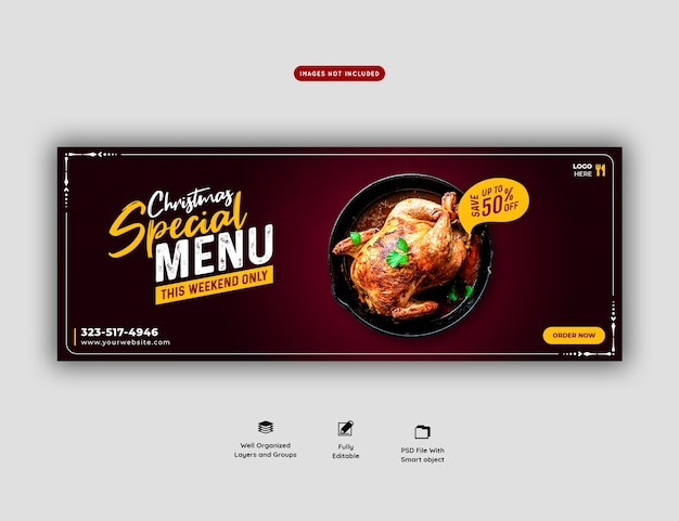 Merry christmas food menu and restaurant facebook cover template