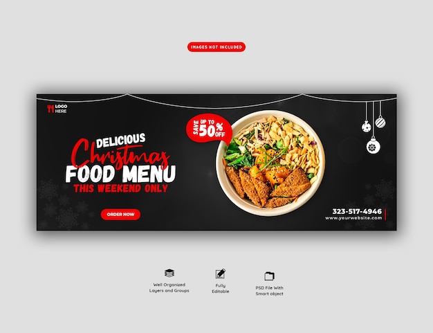 Merry christmas food menu and restaurant facebook cover template