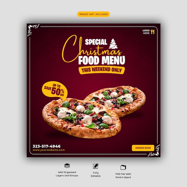 Merry christmas food menu and restaurant social media banner template