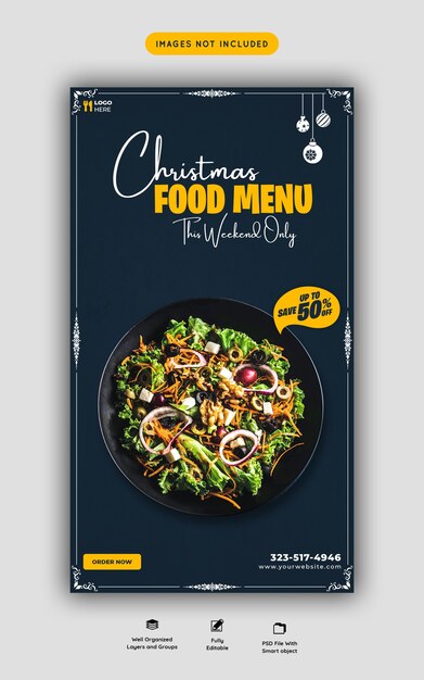 Merry christmas food menu and restaurant social media story template