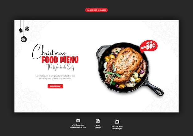 Merry christmas food menu and restaurant web banner template