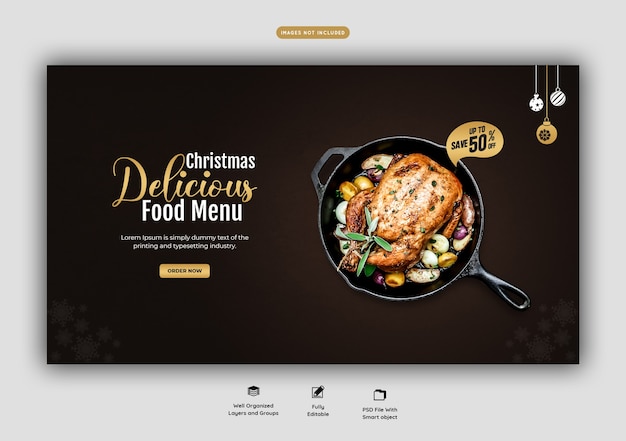 Merry christmas food menu and restaurant web banner template