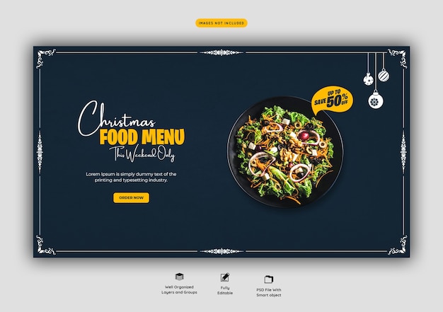 Merry christmas food menu and restaurant web banner template