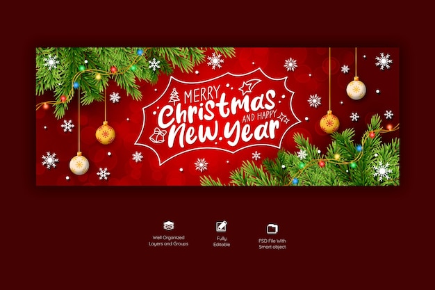 Free PSD merry christmas and happy new year facebook cover template