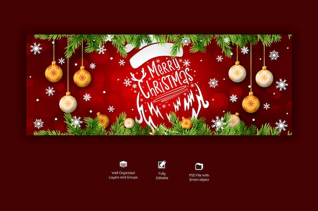 Free PSD merry christmas and happy new year facebook cover template