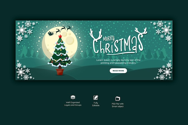 Free PSD merry christmas and happy new year facebook cover template