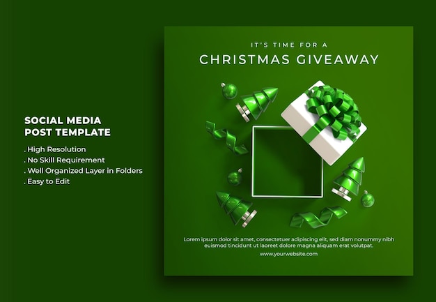 Free PSD merry christmas and happy new year giveaway social media post template