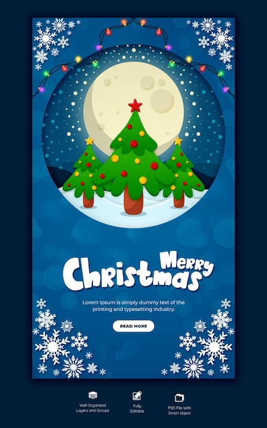 Free PSD merry christmas and happy new year instagram and facebook story template